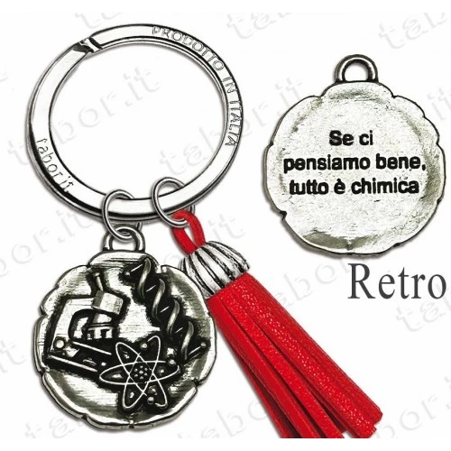 Bomboniera portachiavi laurea in biologia chimica con nappina rossa