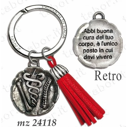 Bomboniera portachiavi laurea in fisioterapia con nappina rossa