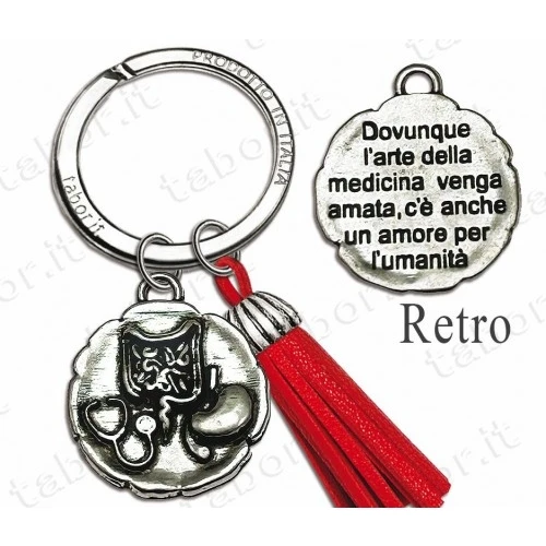 Bomboniera portachiavi laurea in gastroenterologia con nappina rossa