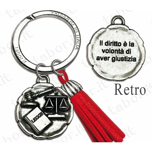 Bomboniera portachiavi laurea in giurisprudenza con nappina rossa