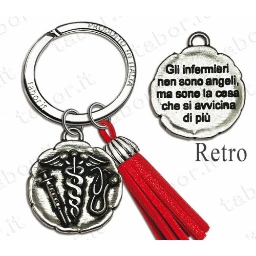 Bomboniera portachiavi laurea in infermieristica con nappina rossa