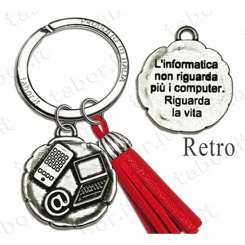 Bomboniera portachiavi laurea in informatica con nappina rossa