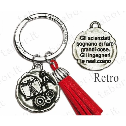 Bomboniera portachiavi laurea in ingegneria con nappina rossa