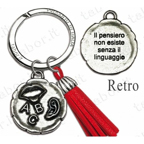 Bomboniera portachiavi laurea in logopedia con nappina rossa