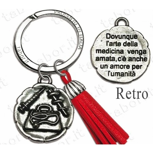 Bomboniera portachiavi laurea in medicina con nappina rossa