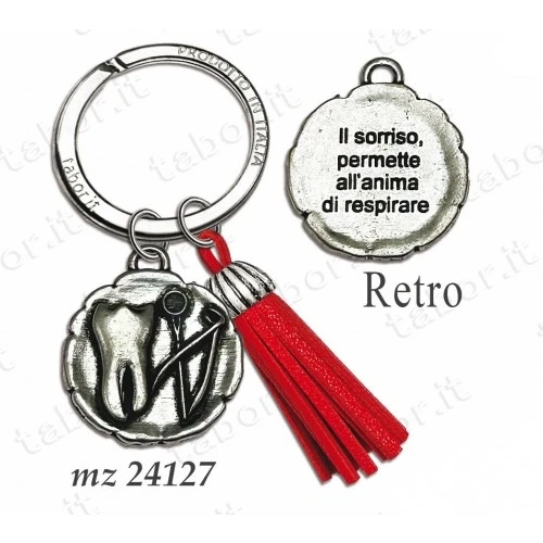 Bomboniera portachiavi laurea in odontoiatria con nappina rossa