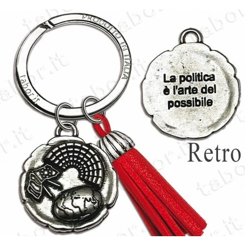 Bomboniera portachiavi laurea in scienze politiche con nappina rossa