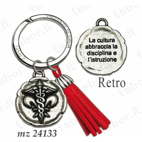 Bomboniera portachiavi laurea pedagogia con nappina rossa