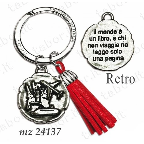 Bomboniera portachiavi laurea turismo con nappina rossa