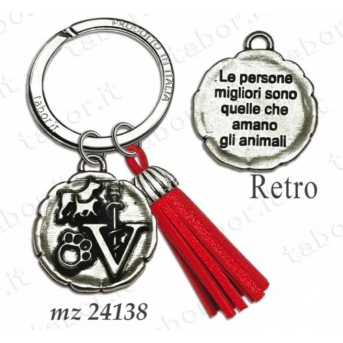 Bomboniera portachiavi laurea veterinaria con nappina rossa