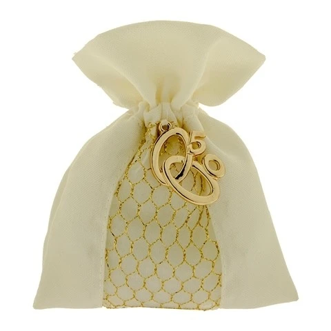 SACCHETTO CONFETTI ANNIVERSARIO 50 ANNI CON FEDI ORO CM.10X12 