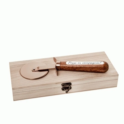 BRONZE TAGLIAPIZZA CM20 IN WOOD BOX - BOMBONIERE UTILI