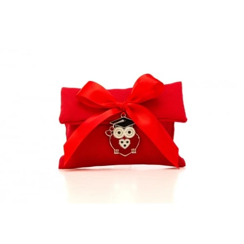 Bomboniera Solidale Laurea Cuorematto: Portaconfetti Bustina con Ciondolo Gufo e Tocco cm.8x11