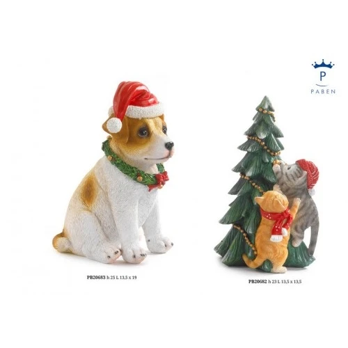 CAGNOLINO CON DECORAZIONI NATALIZIE 25 CM. RESINA