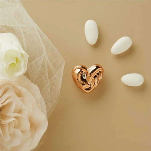 Magnete Cuore Claraluna Decorativo: Applicazione per Sacchetti e Segnaposto cm.3,7x3,5x1,5 - Oro Ros