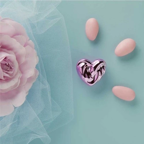 Magnete Cuore Claraluna: Applicazione per Sacchetti e Segnaposto cm.3,7x3,5x1,5 - Rosa Met.