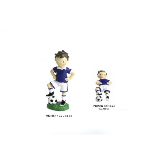 Bomboniera Prima Comunione Ragazzo: Calciatore maglia viola con Pallone in Resina (9,2cm)