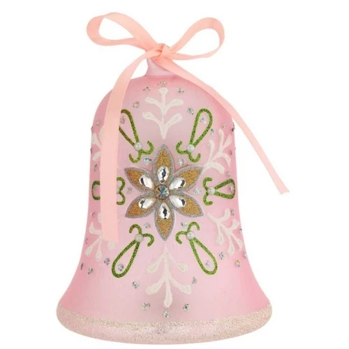 CAMPANELLA PASQUALE DECORATA CON LED H. 15 ROSA