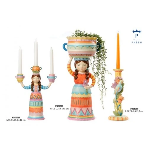 CANDELABRO DONNA CON VASI 33.5 CM. RESINA