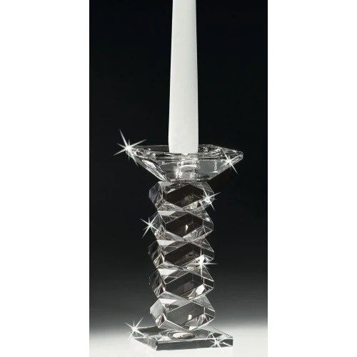 CANDELIERE IN CRISTALLO CON DECORAZIONE GEOMETRICA - RANOLDI