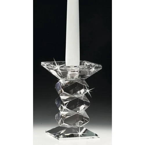 CANDELIERE IN CRISTALLO CON DECORAZIONE GEOMETRICA - RANOLDI