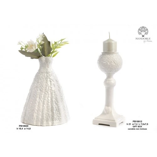 CANDELIERE A MERLETTO CON CUORE 21 CM. CERAMICA