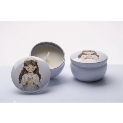 Bomboniera Solidale Cuorematto Comunione Ragazza: Scatolina con Candela Profumata cm.10