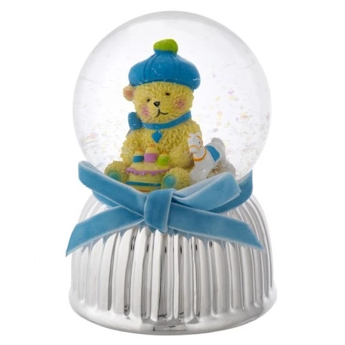 CARILLON BOULE DE NEIGE ORSETTO CON CAPPELLO AZZURRO CM. 9X13