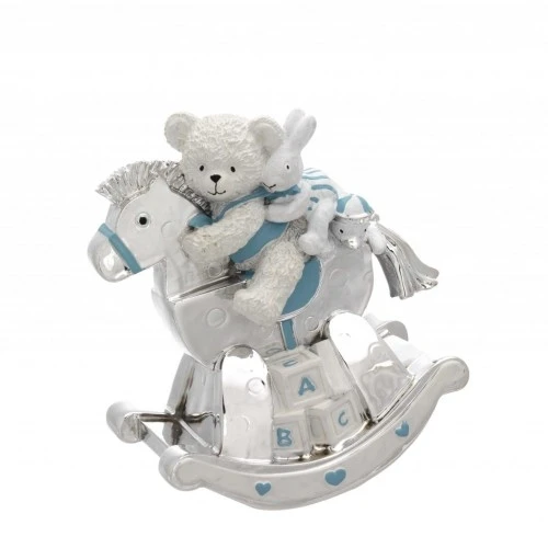 CARILLON CAVALLO DONDOLO CON ORSETTO AZZURRO