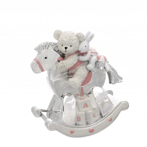 CARILLON CAVALLO DONDOLO CON ORSETTO ROSA
