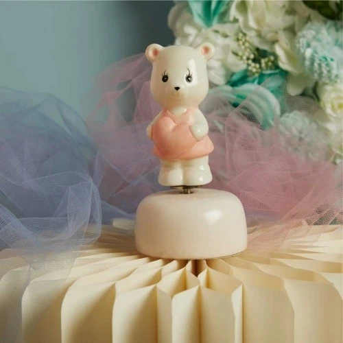 Carillon Claraluna Rosa: Orsetto con Cuore per un Battesimo da Favola cm. 7,5x14