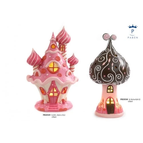 CASETTA A FUNGO DECORATO CON DOLCI 24.4 CM. RESINA LUCE