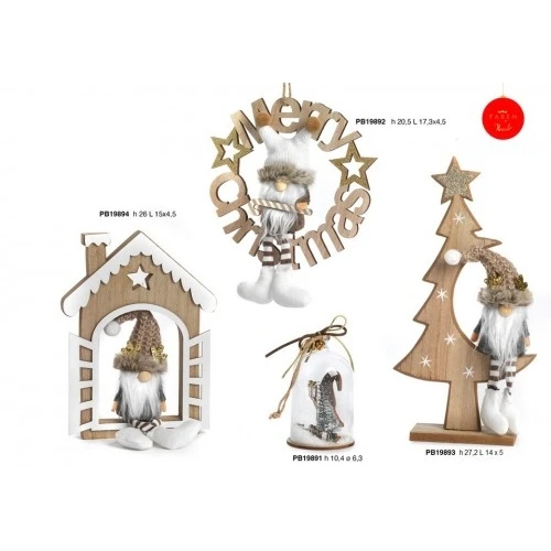 CASETTA E GNOMO SPIR. ALLA FINESTRA 26 CM. LEGNO STOFFA