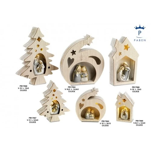 NATIVITA' SPIR. 8.5 CM. LEGNO-RESINA CON LUCE