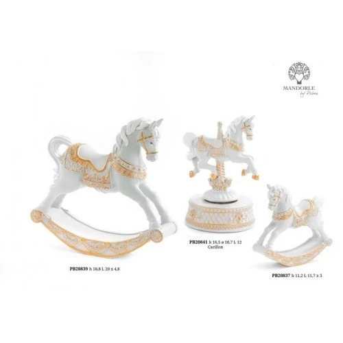 CAVALLO A DONDOLO 18.8 CM. RESINA BIANCA ORO