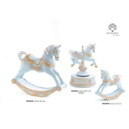 CAVALLO A DONDOLO 18.8 CM. RESINA CELESTE ORO