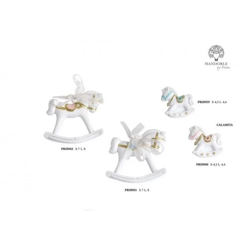 CAVALLO A DONDOLO ROSA CON FIOCCO 7 CM. RESINA
