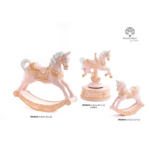 CAVALLO DA GIOSTRA 16.5 CM. RESINA ROSA ORO CARILLON