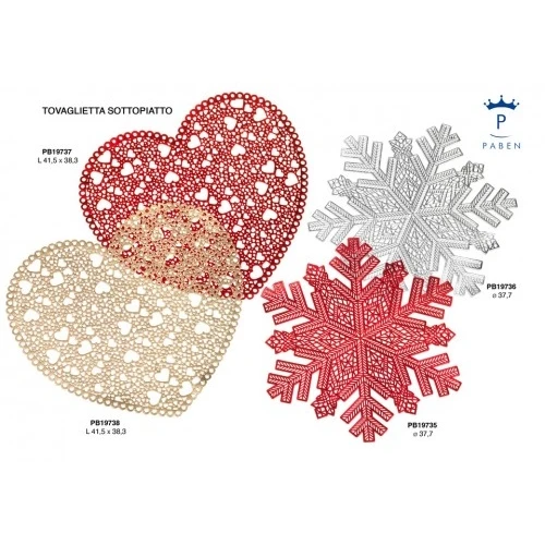 CENTROTAVOLA A MERLETTO CUORE 41.5 CM. GOMMA ROSSA