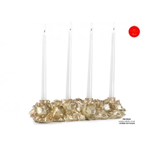 CENTROTAVOLA CON FIORI PORTACANDELE 43.5 CM. RESINA ORO