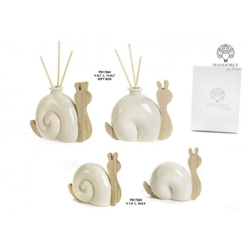 CHIOCCIOLA STILIZZATA IN PORCELLANA E LEGNO