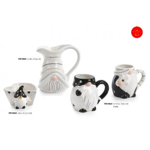 CIOTOLA CON GNOMO SPIR. 8 CM. CERAMICA BIANCA NERA