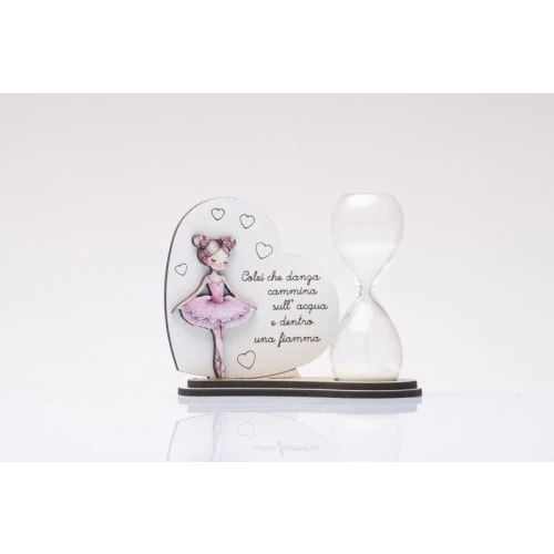 Bomboniera Solidale Comunione Bambina: Clessidra in Vetro con Cuore e Ballerina cm.10x8