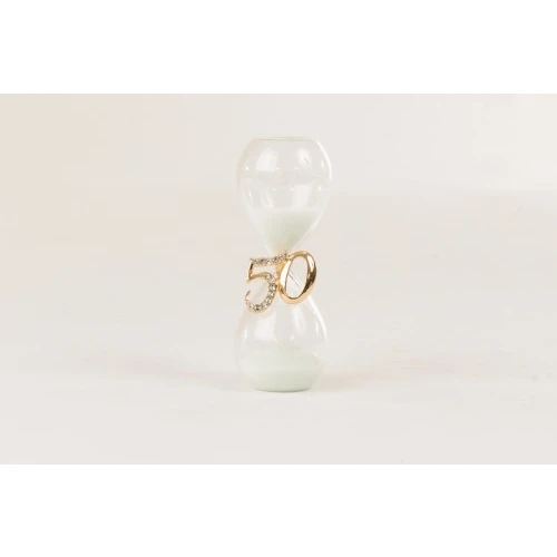 Bomboniera Solidale Nozze d’Oro Cuorematto: Clessidra in Vetro con Numero 50 Dorato cm.8