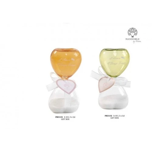 CLESSIDRA A CUORE AMBRA CON FIOCCO 10 CM. VETRO G.BOX