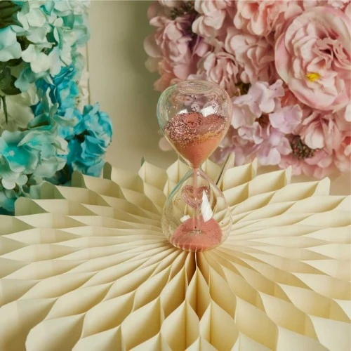 Clessidra Claraluna con Cuore in Cristallo e Sabbia Colorata Rosa cm. 6x6x14,5