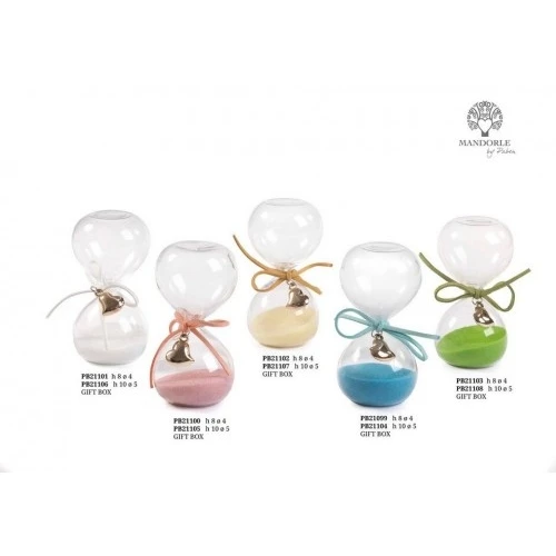 CLESSIDRA AZZURRA CON CUORE ORO 10 CM. VETRO METALLO G.BOX