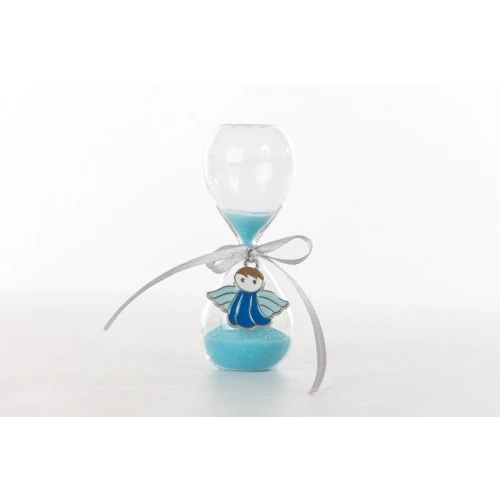 Bomboniera Solidale Cuorematto Clessidra Azzurra con Angioletto - Nascita, Battesimo e Comunione cm.8
