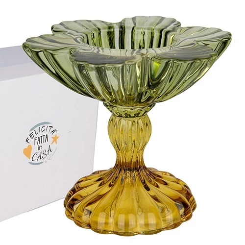 PORTA CANDELA IN VETRO GREEN H.8,5 CON BOX