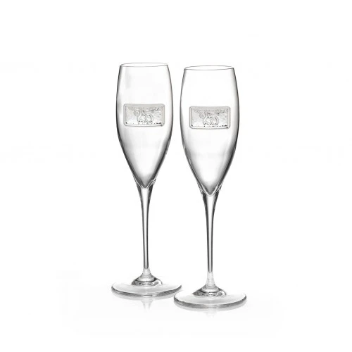 CONFEZIONE COPPIA FLUTE 25° NOZZE D'ARGENTO NASTRO